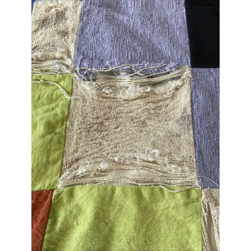 VINTAGE Handmade Patchwork Quilt Blanket Boho Hippie Cottage 70X 50 READ Flaw